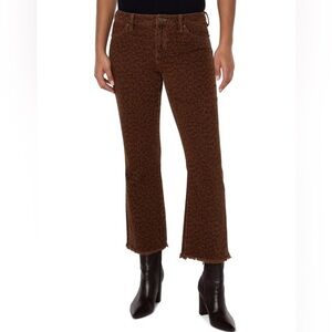 LIVERPOOL Women's Brown Textured ANIMAL PRINT raw hem Pants NWT